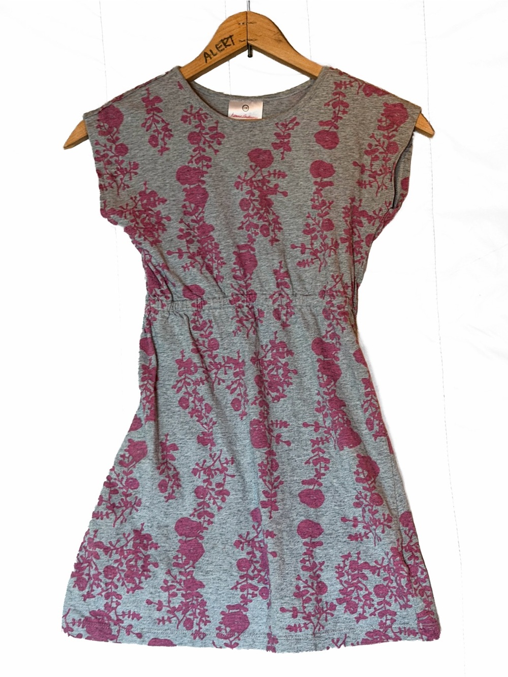 Hanna Andersson Gray Pink Floral Cotton Dress Size 130 US 8 Layering Girls EUC